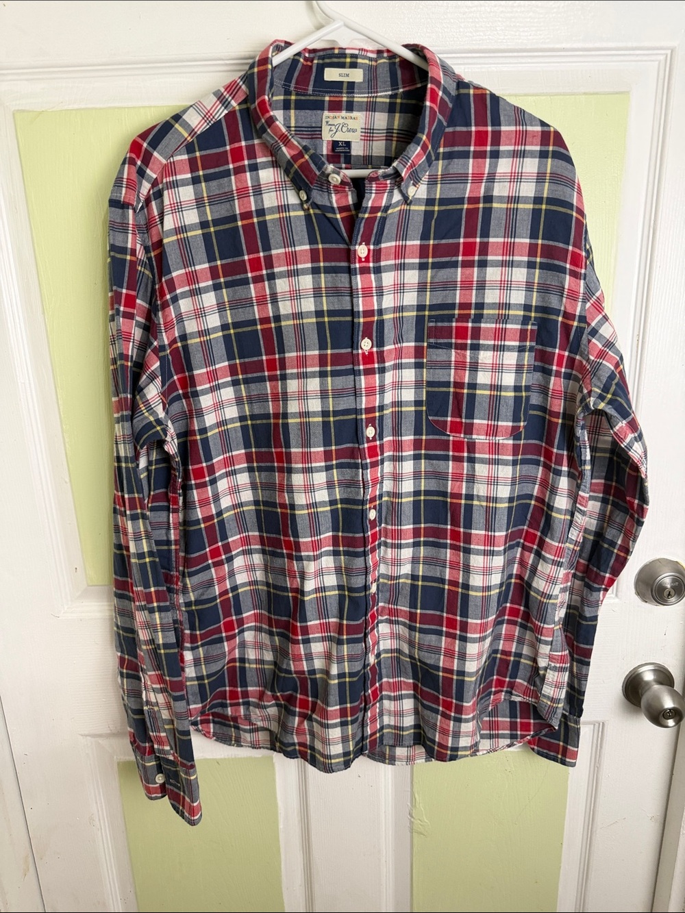 (2337) J. Crew Red, Navy & White Plaid Button-Down Shirt, Size: XL